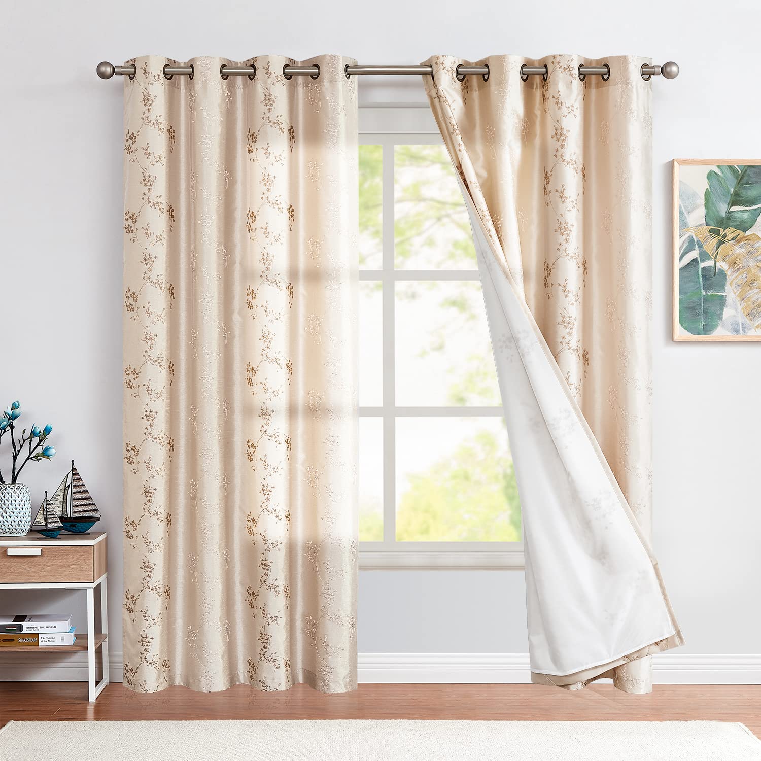 カーテン　刺繍 Amazon｜jinchan 花柄カーテン 刺繍カーテン リビングルーム用